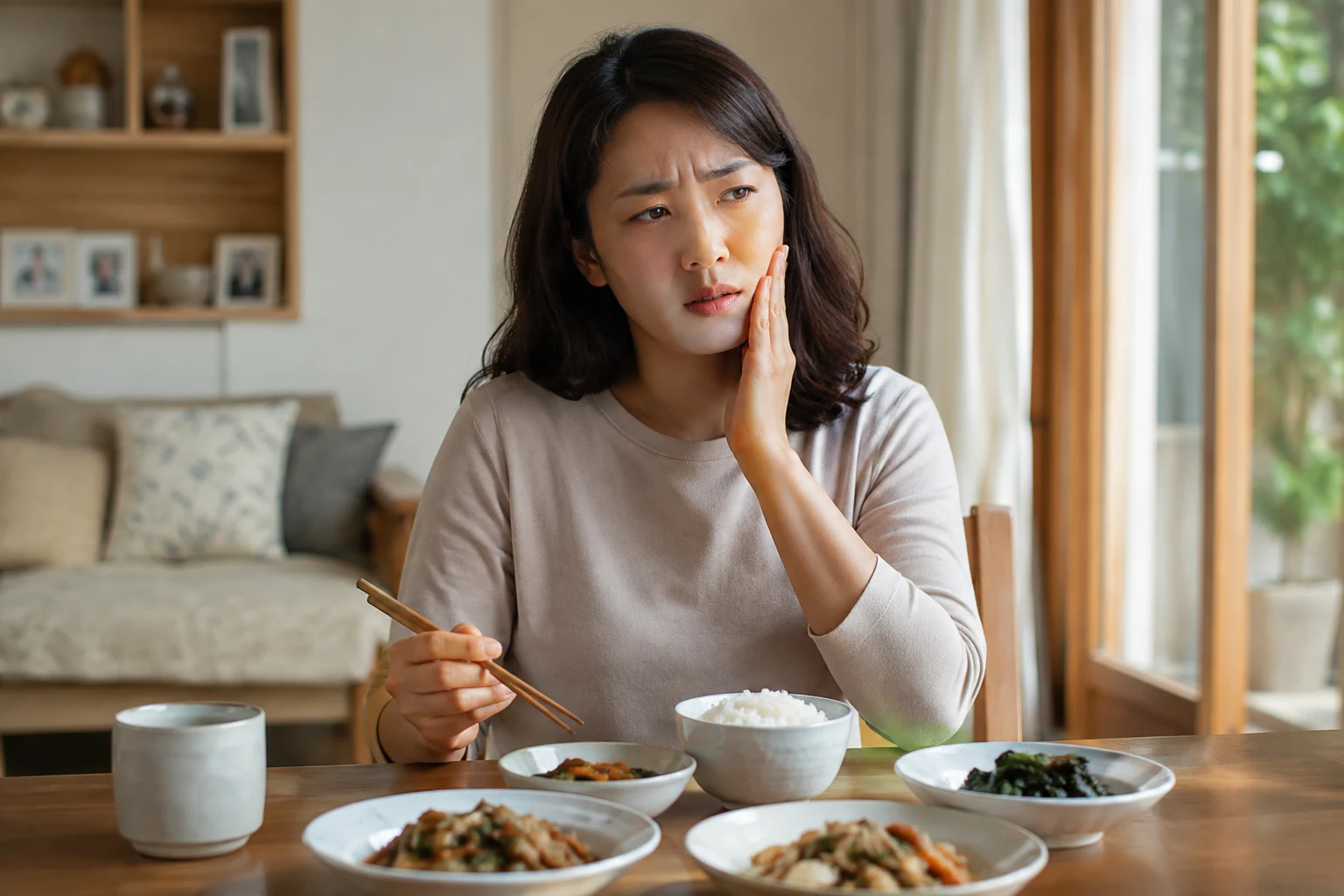 통증을 참으며 불편해하는 모습